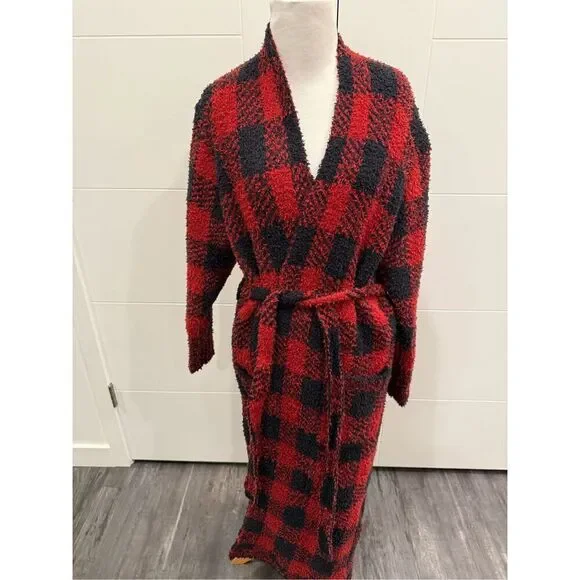 SKIMS Red and Black Plaid Robe